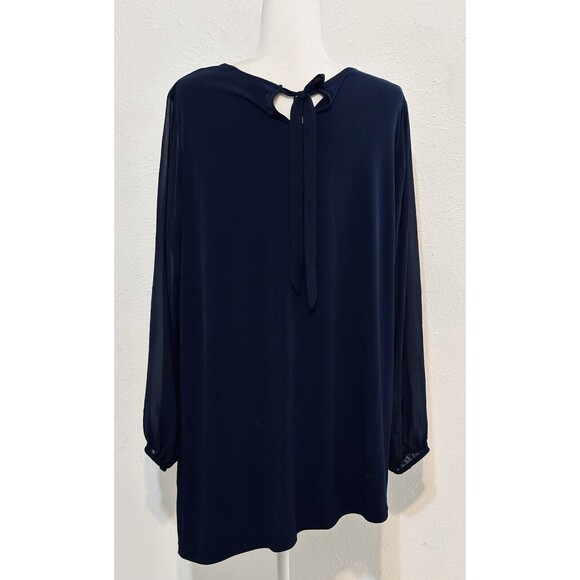 Susan Graver Size 1X Blue Liquid Knit Overlay Tunic Tie Back Occasion Minimalist - Picture 4 of 15